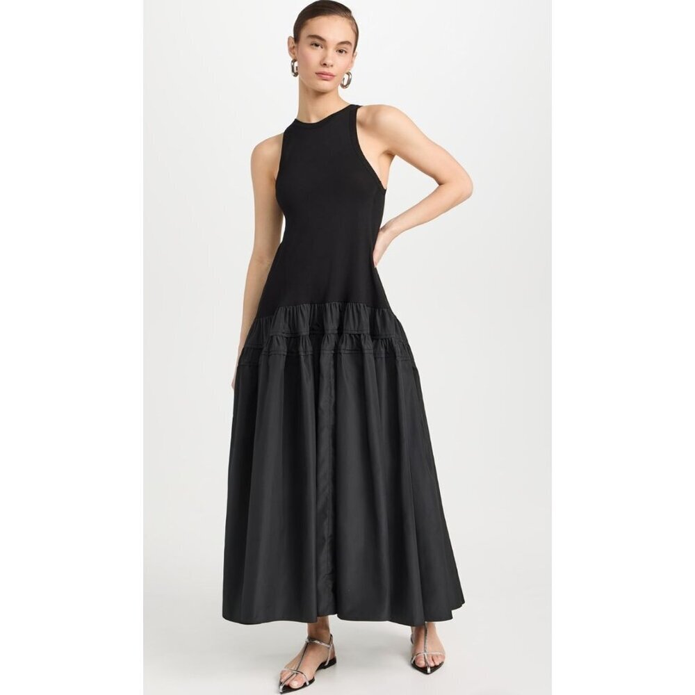 CO Tank Dress in Black Size Medium Drop Waist Stretch Jersey Maxi Resortwear
